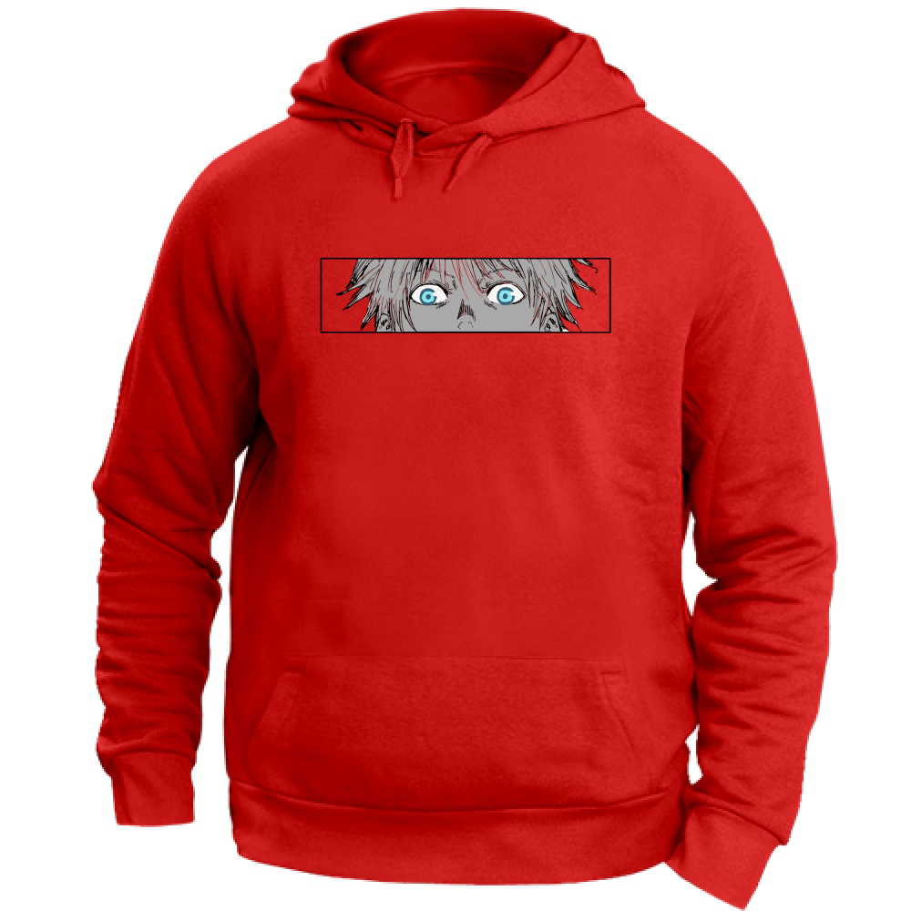 Otaku Hub Store red / XS Felpa Unisex con Cappuccio Felpa Unisex con Cappuccio Gojo Jujutsu Kaisen Anime, Abbigliamento anime, anime store, accessori anime, manga, manga store, abbigliamento manga accessori manga